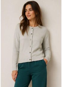Strickjacke Tamaris "in l&auml;ssiger Blouson-Form mit B&uuml;ndchen", Damen, Gr. 32/34, grau, Strick, Obermaterial: 50% Viskose, 28% Polyester, 22% Polyamid, unifarben, l&auml;ssig geschnitten kurz, Rundhals, B&uuml;ndchen, Strickjacken Strickjacke, aus weicher Viskosemischung, Topseller