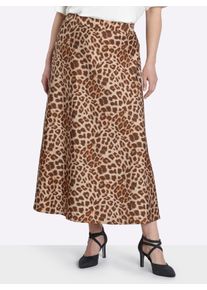 sheego Damen Satinrock mit mehrfarbigem Leomuster in camel-schoko-bedruckt ,Gr&ouml;&szlig;e 52, Witt, 74% Viskose, 26% Polyester