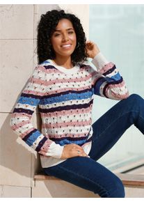 Damen Ajourpullover mit Streifen-Muster in ecru-hortensie-gemustert ,Gr&ouml;&szlig;e 40, WITT, 100% Polyacryl