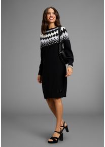 Strickkleid Laura Scott, Damen, Gr. 48, N-Gr, schwarz-wei&szlig; (schwarz, grau), Strick, Obermaterial: 50% Viskose, 28% Polyester, 22% Polyamid, Jacquardmuster, gemustert, mehrfarbig, figurumspielend mini, Rundhals, Raglan&auml;rmel, Kleider Strickkleid, mit kuscheligem Norwegermuster