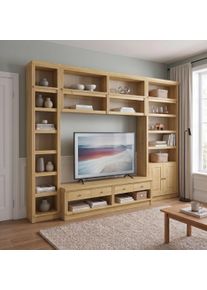 Wohnwand OTTO HOME "Soeren, 1 Standregal, 1 Wandregal, 1 TV-Lowboard, 1 B&uuml;cherregal", braun (natur), B:278cm H:220cm T:45cm, Massivholz, Kastenm&ouml;bel-Sets, Wohnwand, aus massiver Kiefer, mit dekorativer Fr&auml;sung
