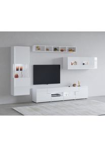Wohnwand Inosign "Toledo,Set,4-St, stilvolle Mediawand ohne Beleuchtung", wei&szlig; (wei&szlig;, wei&szlig; hgl), ABS-Kunststoff, Glas, MDF, Melamin, Metall, Kastenm&ouml;bel-Sets, Wohnwand, Anbauwand (2xH&auml;ngevitrine,Lowboard,H&auml;ngeregal)MDF Hochglanzfronten