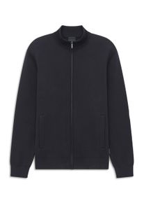 Strickjacke BUGATTI "Regular Fit", Herren, Gr. L, schwarz (390, marine), 47% Baumwolle, 47% Polyacryl, 6% Polyamid, unifarben, regular fit, ohne Ausschnitt, Strickjacken Strickjacke, Regular Fit Stehkragen Rei&szlig;verschluss
