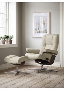 Relaxsessel STRESSLESS "Mayfair", beige (cream batick), B:83cm H:102cm T:74cm, Leder BATICK: BATICK ist ein leicht korrigiertes, durchgef&auml;rbtes und genarbtes M&ouml;belleder, bei dem die meisten Unebenheiten und Spuren in der Regel entfernt wurden., Sessel, Relaxsessel, mit Hocker, mit Cross Base, Gr&ouml;&szlig;e S, M & L, Holzakzent Braun