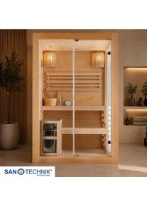 Sanotechnik Sauna, Naturfarben, Holz, Glas, Hemlocktanne, warmwei&szlig;, 120x200x130 cm, Freizeit & Co, Wellness & Gesundheit, Sauna