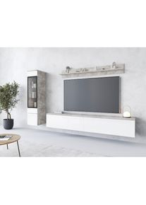 Home Affaire, Wohnwand &raquo;VERA I, Vitrinen T&uuml;ranschlag links/rechts wechselbar&laquo; Komplett-Set, 3 Stk. tlg., beton Smart/ wei&szlig; Hochglanz,