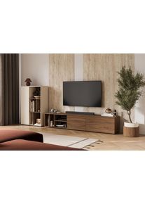 Wohnwand Home Affaire "Ontario", kaschmir, nussbaum, B:300cm H:122cm T:36,5cm, Holzwerkstoff, Melamin, Metall, Kastenm&ouml;bel-Sets, Wohnwand, Mediawand mit viel Stauraum, h&auml;ngend und stehend montierbar