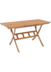 Ambia Garden Gartenklapptisch, Teakfarben, Holz, Akazie, massiv, Hartholz, rechteckig, X-Form, 70x74x100(140) cm, ausziehbar, klappbar, Holzm&ouml;bel, Holztische, Klapptische Holz