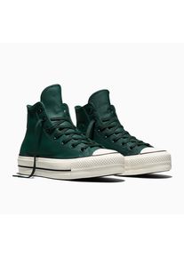 Sneaker Converse "CHUCK TAYLOR ALL STAR LIFT PLATFORM WATER-REPELLENT", Damen, Gr. 42,5, gr&uuml;n (steely pine, egret, schwarz), Leder, Schuhe Sneaker, wasserabweisendes Leder