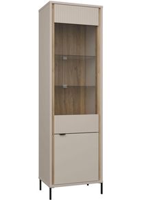 Vitrine FORTE "FORTE Seravel Vitrine, 2-t&uuml;rig, H&ouml;he 192,2 cm Lamellen", beige (mauvella eiche, kaschmir beige), B:59,4cm H:199,2cm T:41,5cm, FSC-zertifizierter Holzwerkstoff, Schr&auml;nke, Vitrine, B/H/T 59,4/199,2/41,5 cm, Glast&uuml;re, optionale Beleuchtung