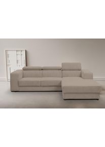 Ecksofa WERK2 "Cherry 270 x 192 cm modern und bequem", beige (greige), B:270cm H:76cm T:192cm, 90% Polyester, 10% Nylon, Sofas, Ecksofa, Cord, L-Form, XXL, Schlaffunktion, Bettkasten