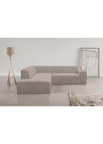 Ecksofa WERK2 "Zeus-M 251 cm breit, 262 cm tief, tolles Sofa, L-Form", braun (hellbraun), B:251cm H:70cm T:262cm, 100% Polyester, Sofas, Ecksofa, Curvy Trend Garnitur, urbane Optik, komfortable Wellenunterfederung