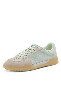Sneaker Tamaris, Damen, Gr. 40, beige (mint), Lederimitat, Textil, Ziegenveloursleder, unifarben mit Farbeins&auml;tzen, Schuhe Sneaker, Freizeitschuh, Halbschuh, Schn&uuml;rschuh mit transparenter Laufsohle