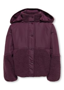 Kapuzenpl&uuml;schjacke KIDS Only "KOGNOMI TEDDY MIX JACKET VD OTW", M&auml;dchen, Gr. 128, lila (winetasting), Web, Obermaterial: 100% Polyester, unifarben, Basic normal, mit innenliegendem Gummizug, Jacken Kapuzenpl&uuml;schjacke, im tollen Materialmix mit Pl&uuml;sch