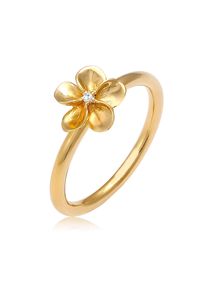 Silberring NENALINA "Ring Frangipani Bl&uuml;te Blume Zirkonia 925 Silber" Gr. 58, gold, Fingerringe, Damen, 58, Silber 925 (Sterlingsilber), Silberring