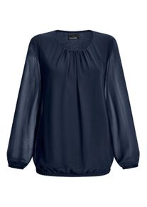 Klassische Bluse GOLDNER "Jerseybluse mit Falten-Details", Damen, Gr. 48, blau (marine), Obermaterial: 67% Polyester PES. 30% Viskose CV. 3% Elasthan EL., Modisch, Blusen Klassische Bluse, Rundhalsausschnitt
