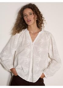 Spitzenbluse Apricot "Floral bestickte Bluse", Damen, Gr. XS (34), wei&szlig;, gewebt, Obermaterial: 100% Baumwolle CO., uni, Modisch, V-Ausschnitt, &Auml;rmelb&uuml;ndchen, Blusen Spitzenbluse, mit Ballon&auml;rmeln