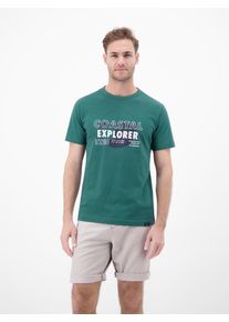 T-Shirt LERROS "T-Shirt mit Brustprint und Rundhalsausschnitt", Herren, Gr. M, gr&uuml;n (soft teal), 100% Baumwolle, Rundhals, Shirts T-Shirt