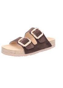 Pantolette Rohde "MATERA", Damen, Gr. 43, braun (mokka), Veloursleder, unifarben, Schuhe Pantolette, Strandschuh, Urlaubsschuh, Sommerschuh mit Bast Plateau