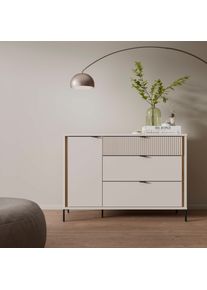 Sideboard FORTE "FORTE Seravel Kommode 124 cm, Kashmir Beige/Mauvella Eiche", mauvella eiche, kaschmir beige, B:124,1cm H:87,2cm T:41,5cm, Holzwerkstoff, Sideboards, Sideboard, B/H/T 124,1/87,2/41,5 viel Stauraum, Lamellenoptik