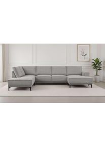 Wohnlandschaft OTTO HOME "OLAND Cord U-Form, XXL, B: 345 cm, Skandi-Design", grau (light grau), B:345cm H:85cm T:210cm, 92%PES 8%NY, Sofas, Wohnlandschaft, U-Form, 345 cm, Wellenunterfederung, Skandi-Design, Metallf&uuml;&szlig;e
