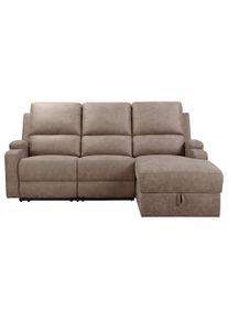 Ecksofa OTTO HOME "NAPORI Microfaser, Multimediasofa, L-Form", beige (taupe), B:210cm H:102cm T:155cm, 100% Polyester, Sofas, Ecksofa, man. oder elektr. Relaxfuntion, USB-A bei elektr. Variante, Staukasten