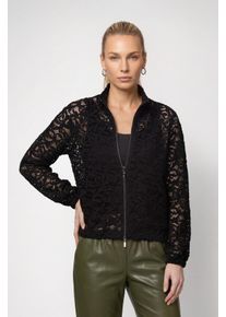 Strickjacke monari "Jacke Strickjacke Spitze", Damen, Gr. 46, schwarz, Spitze, Obermaterial: 65% Baumwolle, 35% Polyamid, unifarben, regular fit taillenbedeckt, Rundhals, Raglan&auml;rmel gerader Abschluss, Strickjacken Strickjacke, Regular fit mit Stehkragen
