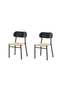 Esszimmerstuhl VENTURE HOME "Polly, 2er-Set Esszimmerst&uuml;hle in Schwarz mit hellem Sitz, 120 kg", schwarz (schwarz, natur, schwarz, natur), B:45cm H:80cm T:50cm, Rattan, Sperrholz, Stahl, St&uuml;hle, Esszimmerstuhl, Polsterstuhl, helle Naturfaser, schwarze Stahlbeine, schlank, modern
