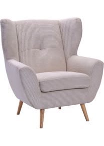 Sessel exxpo - SOFA FASHION "ALVESTA, Ohrensessel, Loungesessel mit hohem Sitzkomfort", beige, B:90cm H:102cm T:90cm, Sessel, Sessel, gem&uuml;tliche R&uuml;ckenlehne, mit Knopfheftung und hohen Holzf&uuml;&szlig;en, in Cord