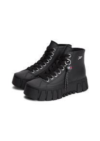 Plateausneaker Tommy Jeans "TJW PLATFORM SNEAKER LEATHER MC", Damen, Gr. 39, Textil, schwarz, Leder, Schuhe Plateausneaker, Schn&uuml;rboots mit trendigem Charm