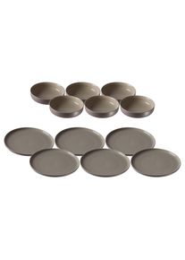 Ritzenhoff & Breker Geschirr-Set RITZENHOFF & BREKER "Teller und Schalenset Jasper 12er Set", grau (taupe), 12, Keramik, Geschirr-Sets, Geschirr-Set, Sp&uuml;lmaschinengeeignet