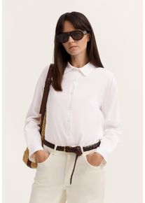 Langarmbluse Bugatti, Damen, Gr. 44, wei&szlig; (10, wei&szlig;), Chiffon, 70% Baumwolle, 27% Polyamid, 3% Elasthan, unifarben, normal, ohne Ausschnitt, Blusen Langarmbluse, in A-Linie aus elastischer Baumwollmischung