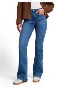 Bootcut-Jeans Tom Tailor "STELLA Bootcut", Damen, Gr. 34, L&auml;nge 32, clean mid stone blau denim, Denim/Jeans, Obermaterial: 99% Baumwolle, 1% Elasthan. Futter: 65% Baumwolle, 35% Polyester, unifarben, bootcut fit lang, Jeans Bootcut-Jeans, mit Stretch