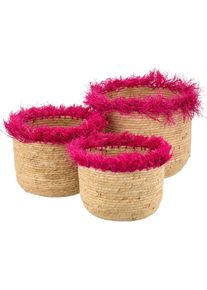 Dekokorb CREATIV HOME "Korb", pink, B:24cm H:20cm T:24cm, Maisgeflecht, Aufbewahrungsboxen, Dekokorb, mit Farbakzent