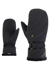 F&auml;ustlinge Ziener "KEAKI-Z AQUASHIELD PrimaLoft DAMEN", Damen, Gr. 7, schwarz (schwarz.gold art), Materialmix, Handschuhe F&auml;ustlinge, wasserdicht, winddicht, atmungsaktiv, extra warm, Pl&uuml;schfutter