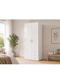 Kleiderschrank Home Affaire "Space Dreht&uuml;renschrank, Aufbewahrung Kasten Schrank Stauraum", wei&szlig; (wei&szlig; hochglanz), B:78cm H:200,4cm T:49,5cm, Holzwerkstoff, Schr&auml;nke, Kleiderschrank, Breite 78, 115,8 oder 154 cm, mit je 3 Schubk&auml;sten, innen Einlegeb&ouml;den