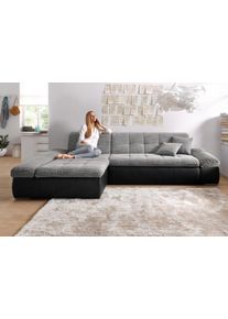 Ecksofa DOMO collection "MORIC 300x172 cm, XXL-Sofa mit viel Platz, L-Form, auch in Cord", grau (wei&szlig;, grau), B:300cm H:80cm T:172cm, Kunstleder SOFTLUX / Struktur (90% Polyester/ 10% Polyacryl);Microfaser PRIMABELLE (100% Polyester)/ Struktur (90% Polyester/ 10% Polyacryl), Sofas, Ecksofa, wahlweise mit Bettfunktion und Armteilverstellung. Schwarz-wei&szlig;-grau