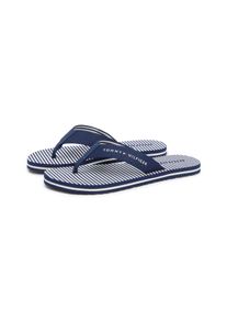 Zehentrenner Tommy Hilfiger "TH ITHACA STRIPE SUMMER SANDAL", Damen, Gr. 35, blau (navy, wei&szlig;), Textil, gestreift, Schuhe Zehentrenner, Sommerschuh, Pool Slide, Dianette, Flat mit Logo-Schriftzug