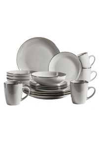 M&auml;ser Kombiservice M&Auml;SER "Metallic Rim", wei&szlig; (grau), 16, Geschirr-Sets, Kombiservice