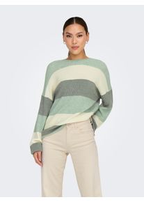 Strickpullover Only "ONLATIA L/S STRIPE PULLOVER KNT NOOS", Damen, Gr. S, gr&uuml;n (silt gr&uuml;n stripes:with wei&szlig;cap grau, sea spray), Strick, Obermaterial: 50% Viskose, 27% Nylon, 23% Polyester, gestreift, regular fit normal, Rundhals, Rippstrickb&uuml;ndchen, Pullover Strickpullover, Viskosemischung, regular fit