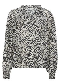 Langarmbluse Kaffe "Damen Langarm-Bluse KAjodie", Damen, Gr. 34, schwarz (schwarz oyster, moonstruck animal), Obermaterial: 80% Viskose CV. 20% Polyamid PA., Blusen Langarmbluse