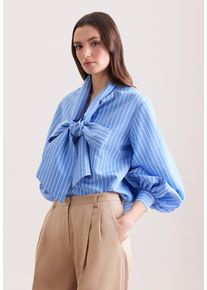 Schluppenbluse Seidensticker, Damen, Gr. XXL (44), blau, 79% Viskose, 21% Polyester, gestreift, regular fit, Blusen Schluppenbluse, 1/1 Binderkragen Gestreift