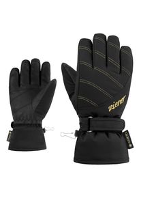 Skihandschuhe Ziener "LALEA-Z GORE‑TEX PrimaLoft M&Auml;DCHEN", Damen, Gr. 7.5, schwarz.gold art, Materialmix, Handschuhe Skihandschuhe, wasserdicht, winddicht, atmungsaktiv, extra warm durch PrimaLoft