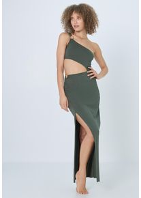 One-Shoulder-Kleid LSCN BY LASCANA, Damen, Gr. 38, N-Gr, gr&uuml;n (thyme), Jersey, Obermaterial: 47% Baumwolle, 47% Modal, 6% Elasthan, unifarben, figurbetont lang, asymmetrischer Ausschnitt, Kleider One-Shoulder-Kleid