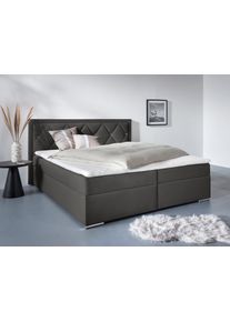 Boxbett Home Affaire "ALFIE, Polsterbett wahlweise mit Bettkasten, Samtvelours-Bezug", grau (anthrazit), L:206cm, Bezug Bett: Samtvelours (100% Polyester), Bezug der Spiegelfl&auml;che Matratzendrell aus 100% Polyester. Topperbezug abnehmbar und waschbar bis 30&ordm; C, aus 100% Polyester, Komplettbetten, Boxbett, mit Bonnell-oder Taschenfederkernmatratze H2,H3, H4, 120/140/180x200cm