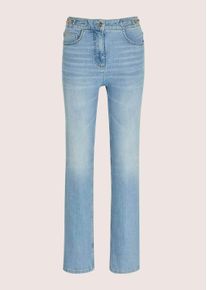 Madeleine Mode Regular-fit-Jeans MADELEINE "Jeans Straight-Leg-Jeans mit Formbund", Damen, Gr. 17, N + K Gr, blau, Obermaterial: 91% Baumwolle CO. 7% Elastomultiester ELE. 2% Elasthan EL., Modern, Jeans Regular-fit-Jeans, Jeans mit weitem Bein und icegoldfarbenen Accessoires
