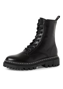 Schn&uuml;rstiefelette Tamaris, Damen, Gr. 40, schwarz, Glattleder, schimmernd, unifarben mit Farbeinsatz, Basic, Schuhe Schn&uuml;rstiefelette, Schn&uuml;rboots mit Logopr&auml;gung am Schaft, Stiefelette mit Rei&szlig;verschluss