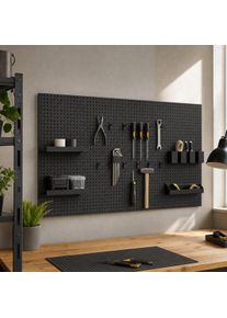 Divit Panneau Perfor&eacute; M&eacute;tal avec Kit de Crochets Noir | Mur &agrave; Outils Organiseur Mural Pegboard | Panneau Perfor&eacute; pour Atelier Bureau & Gaming DPLC1