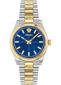 Quarzuhr Versace "MILLENYIUM LADY", gold (silbergoldfarben, blau), Armbanduhren, Damen, Quarzuhr, Armbanduhr, Damenuhr, Swiss Made, Edelstahlarmband, analog