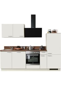 K&uuml;chenzeile KOCHSTATION "KS-Scafa, mit h&ouml;henverstellbaren F&uuml;&szlig;en, vormontiert, mit", beige (k&uuml;che: natur, korpus: magnoliafarben, arbeitsplatte: walnuss braun nachbildung), B:260cm T:60cm, Komplettk&uuml;chen-Sets, K&uuml;chenzeile, Soft-Close, wahl. mit E-Ger&auml;ten inkl. Geschirrsp&uuml;ler, Breite 260 cm